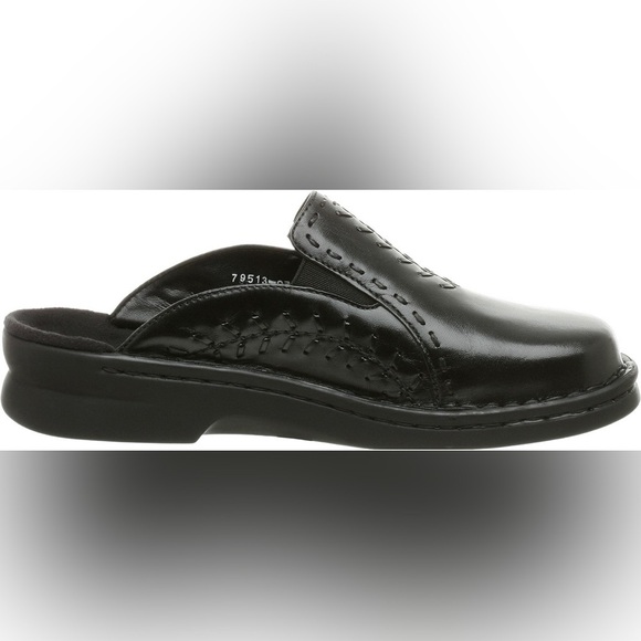 Clarks Cilantro Black Leather Open Back Comfort Clogs - Picture 10 of 10